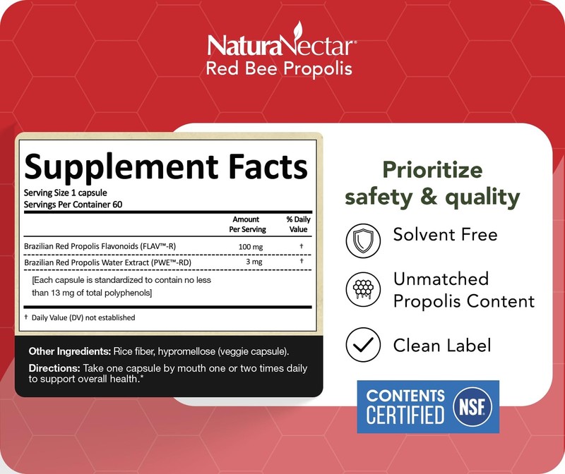 Naturanectar - Red Bee Propolis Capsules - Nsf Contents Certified Premium gallery