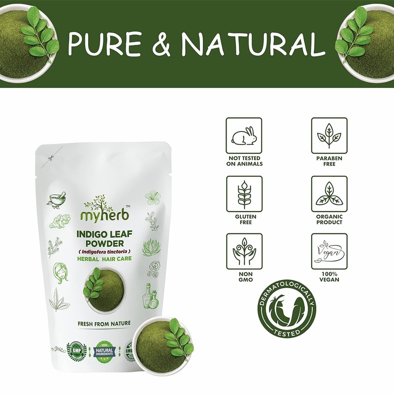 MYHERB 100% Natural Organic Indigo Leaf Powder (Indigofera tinctoria) || 227 Gm/ gallery