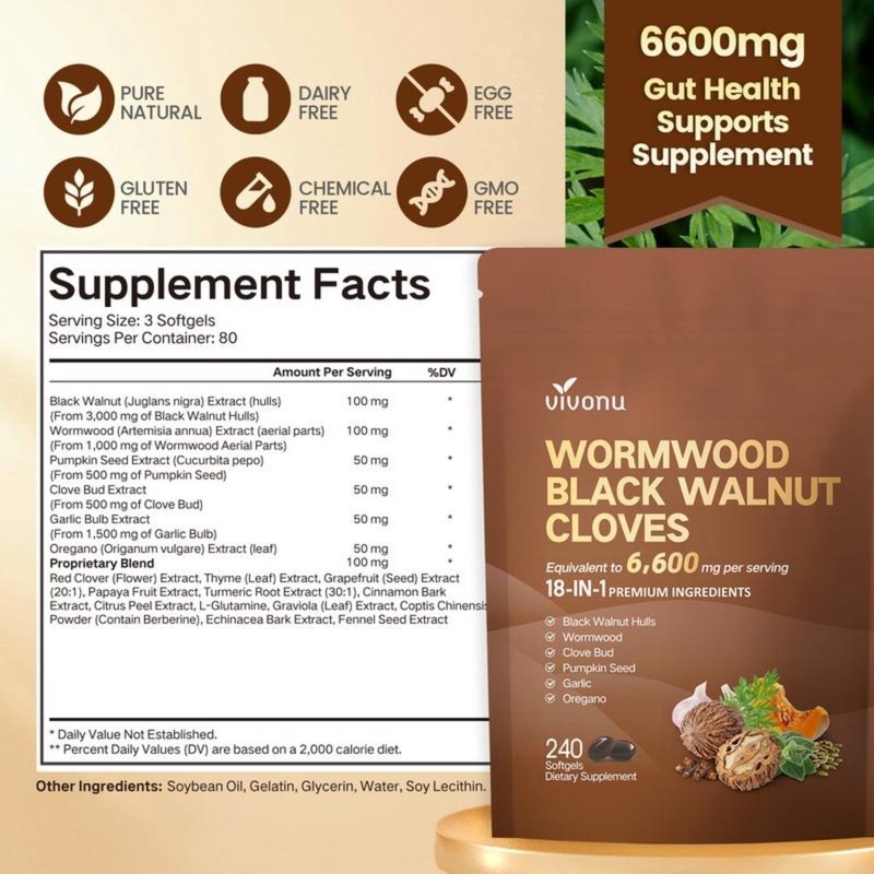 VivoNu Wormwood Black Walnut Cloves Capsules,Natural Cleanse&Metabolism Support gallery