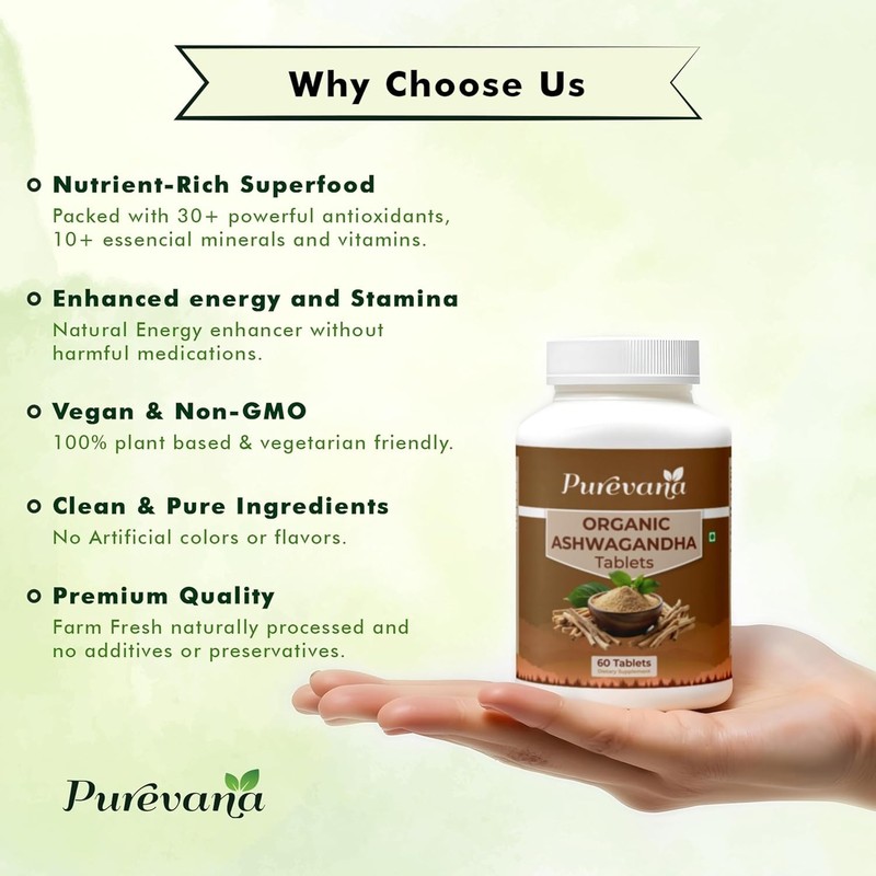 PU.REVANA Organic Ashwagandha 600mg 60 Tablets Pack of 3 gallery