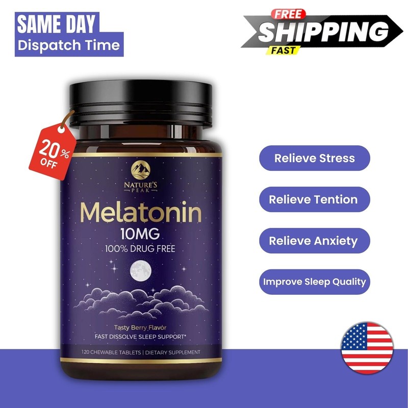 Melatonin 10mg Sleep Supplement, Sugar-Free, Non-GMO, Vegetarian 120 Day Supply