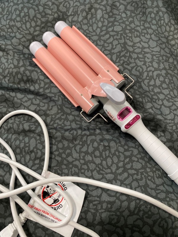 INH hair waver iron, three barrel, pink, 25mm