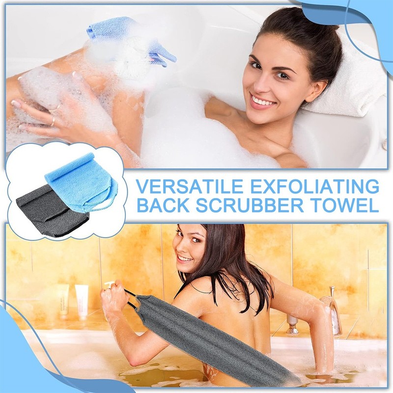 1/2/4pcs Long Back Exfoliating Towel Dual-Sided Bath Scrubber - Strong Durable gallery