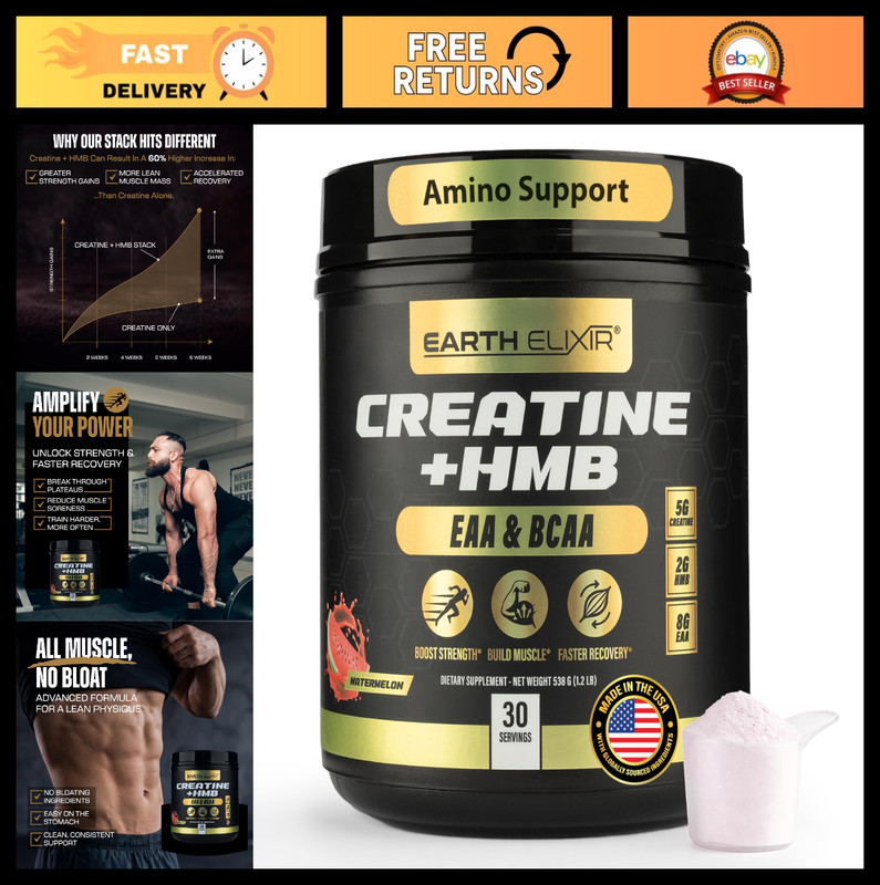 Creatine HMB Powder for Muscle Growth | Essential Amino Acids EAA & BCAA Mix | 3