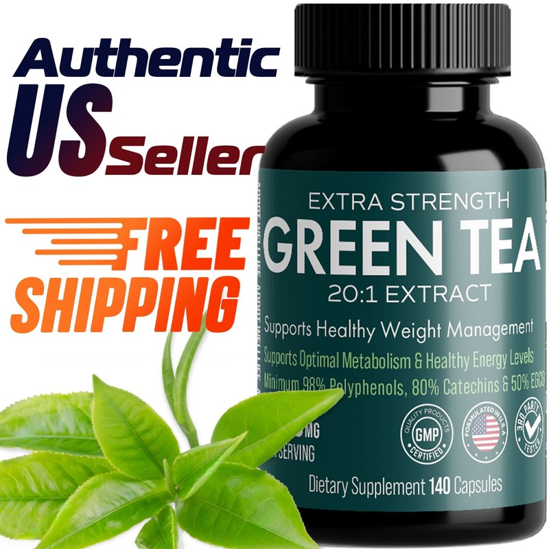 Green Tea Capsule 6000mg – High Potency EGCG | 140 Count | Fat Burner, Antioxida
