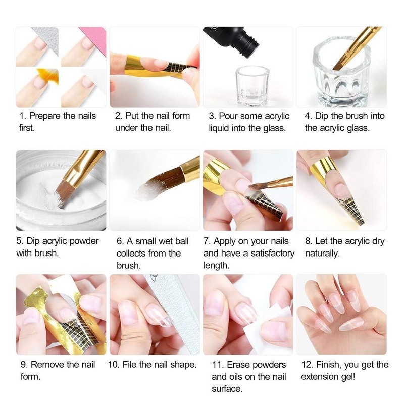 Acrylic Nail Kit Acrylic Powder Glitter Nail Art Manicure Tool Tips Brush Set US gallery