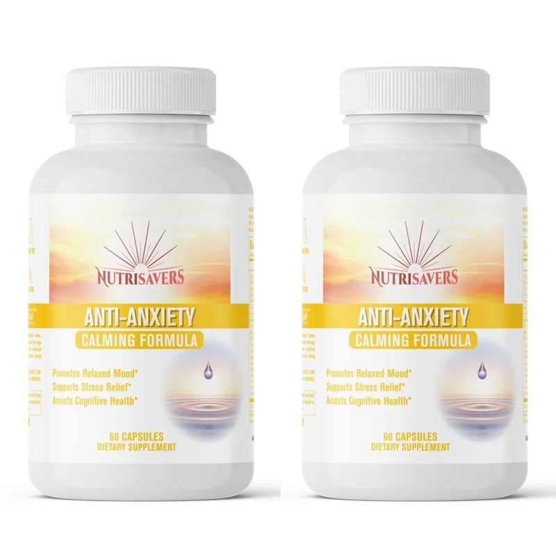 Anti-Anxiety Stress Relief Capsules, USA-Made, Vegan, Non-GMO, 60 ct Pack of 2