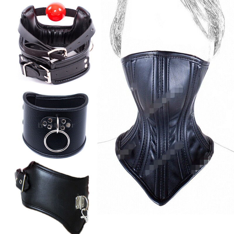 PU Leather Neck Collar Posture Neck Corset Choker Leash Ring Slave Bondage BDSM