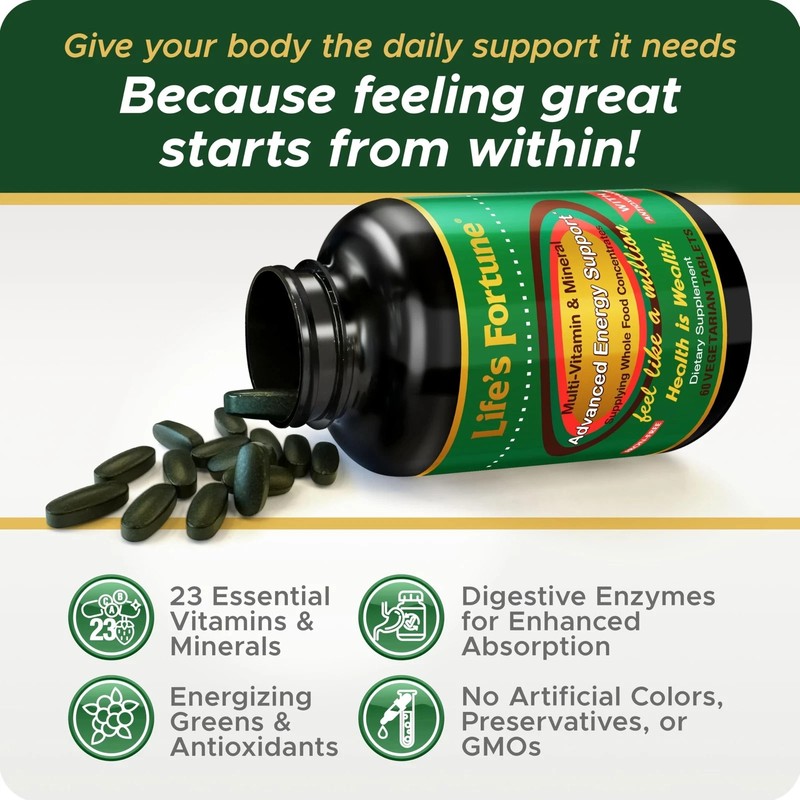 Life's Fortune Multivitamin & Mineral 60 Tablets All Natural Energy Source Su... gallery