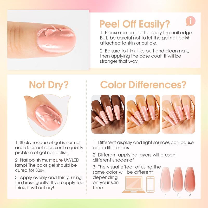 24pcs Jelly Gel Polish Set, 20 Colors Neutral Pink Nude Sheer White Color Soa... gallery