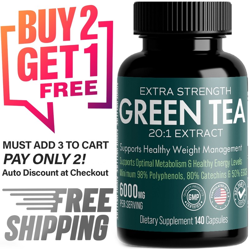 Green Tea Fat Burner Pills 6000mg | EGCG + Energy Support | 140 Caps – 20:1 Extr
