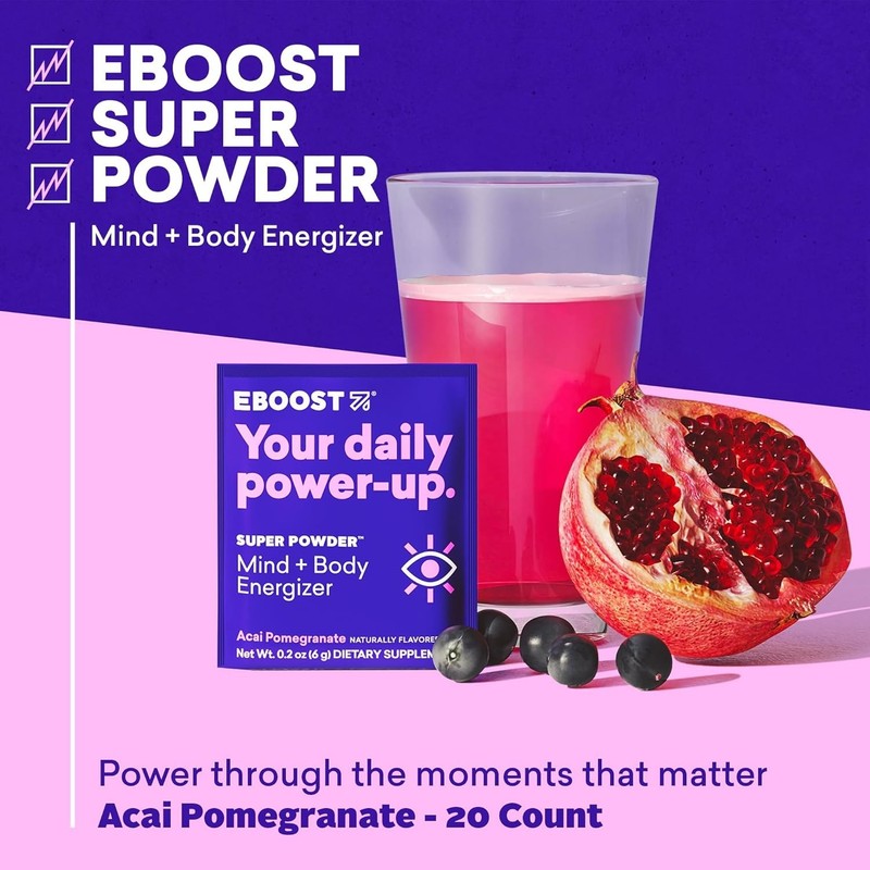 EBOOST Super Powder Acai Pomegranate 20 Pack 110mg Caffeine 0 Sugar gallery