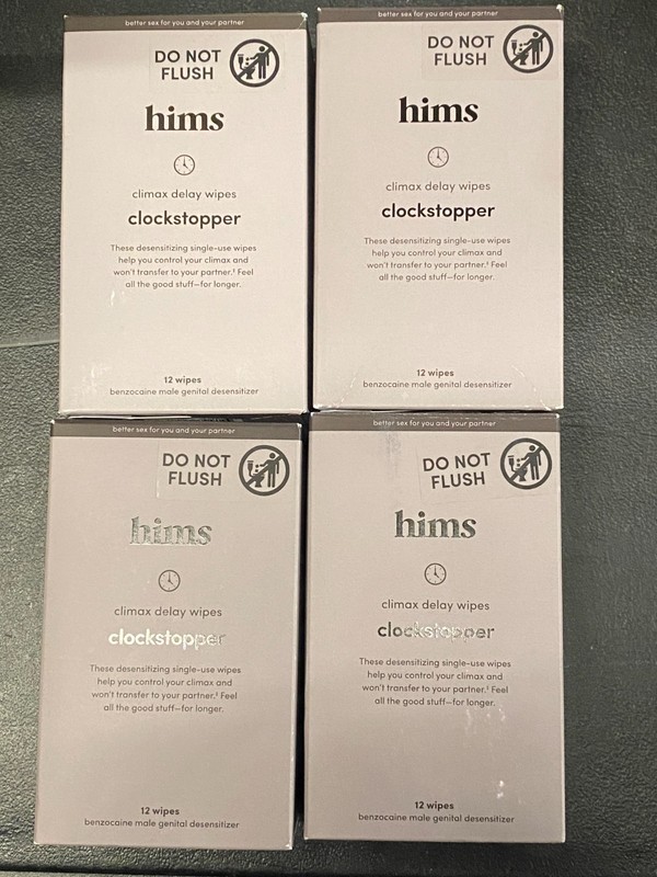 Lot of 4 Hims Clockstopper Climax Delay Wipes 12ct Each EXP: 03/27+