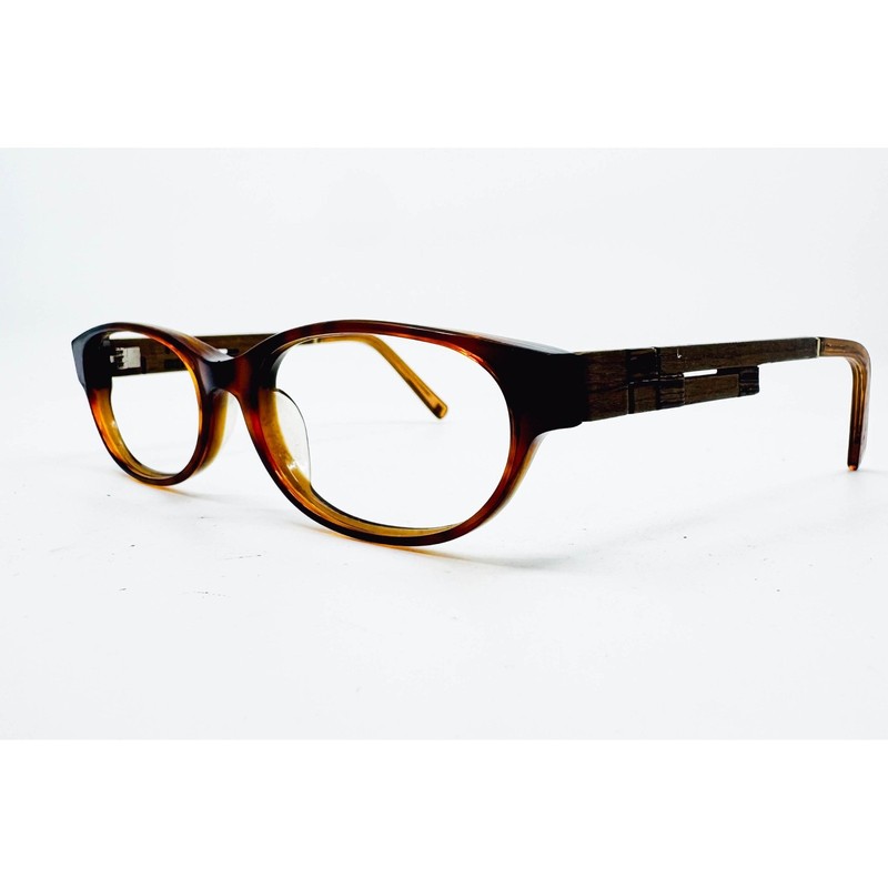 Gold & Wood Eyeglasses Womens Brown Tortoise Wood Oval Frames 51-17-135