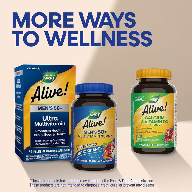 Alive! Men’s 50+ Gummy Vitamins - Superfood Blend for Optimal Health, 60 Gummies gallery