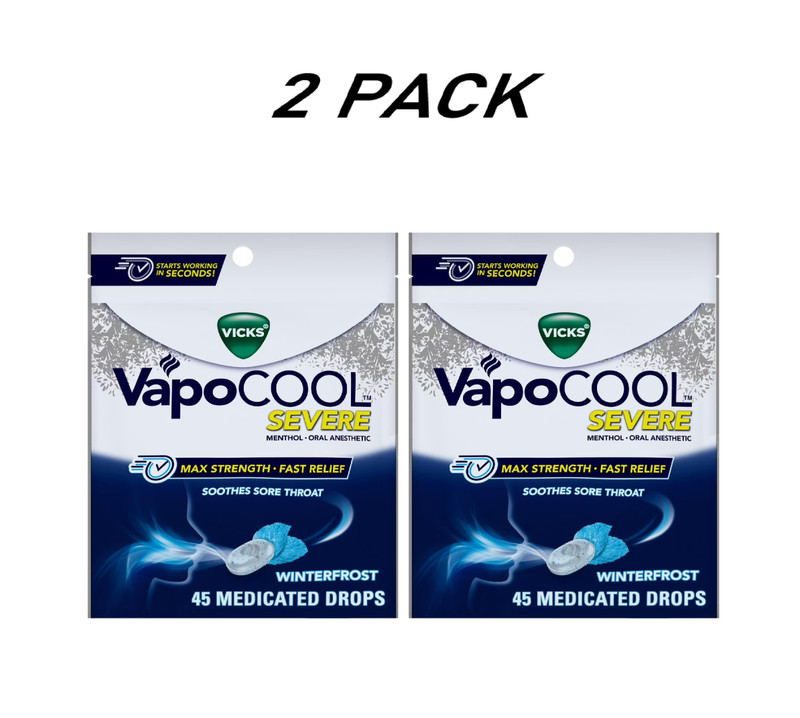 (2 PACK) Vicks Vapocool Severe Sore Throat Drops Menthol 45 Ct.