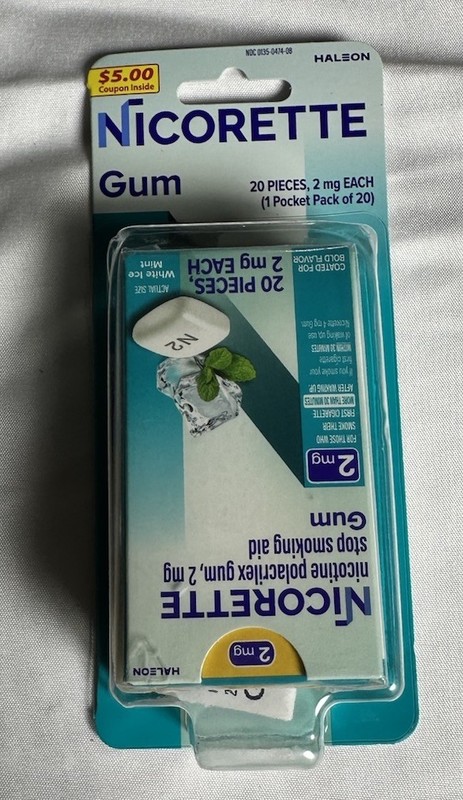 Nicorette Gum 2mg White Ice Mint 20 Pieces 10/2027
