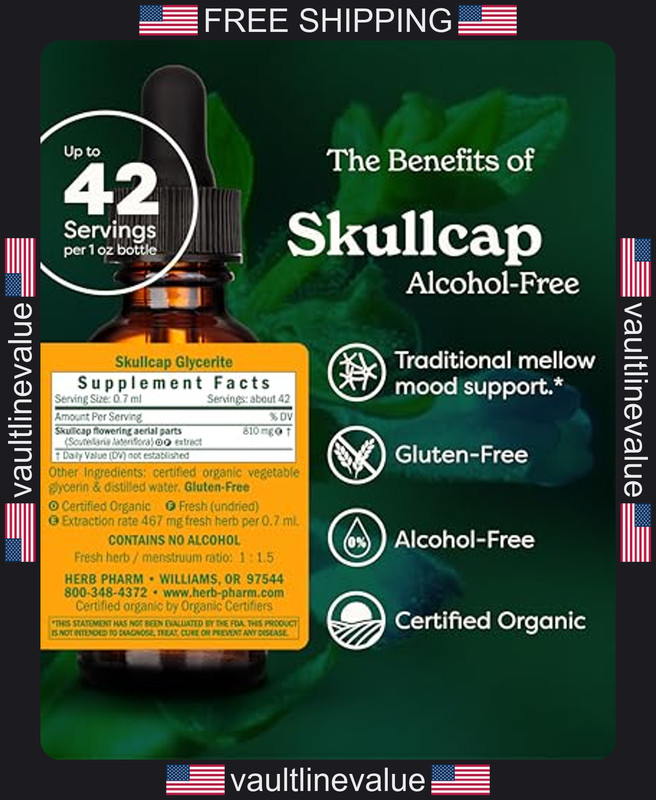 Herb Pharm Skullcap Alcohol-Free Liquid Extract Calm Mind Support Non-GMO 1oz gallery