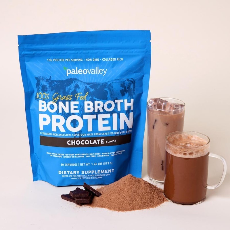 PaleoValley Grass Fed Bone Broth Protein Powder Chocolate 30 Servings 1.26lb