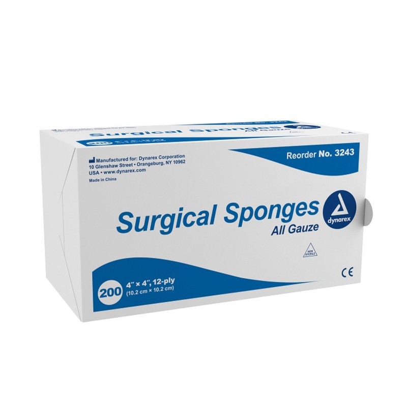 Dynarex 4″x 4″ 12 Ply Non-Sterile Cotton Surgical Gauze Pads #3243 BULK COST!