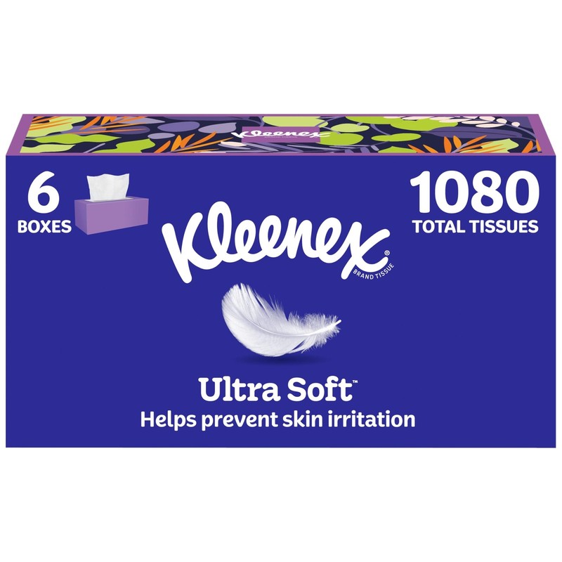 Kleenex Ultra Soft Facial Tissues 6 Flat Boxes 1080 Total 3 Ply