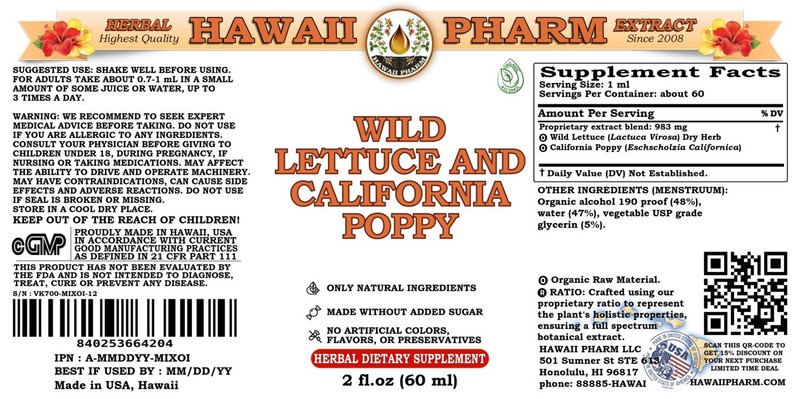 Wild Lettuce & California Poppy Tincture, ORGANIC Wild Lettuce herb and Cali gallery