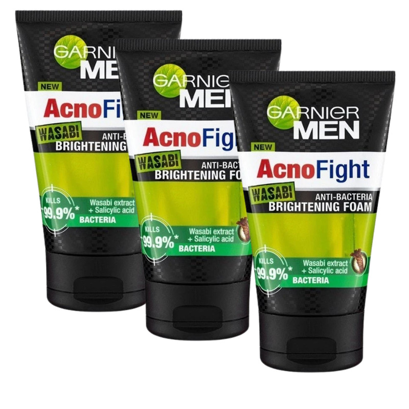 Garnier Men Acno Fight Anti-Acne Wasabi Brightening Face Wash 100ml x 3
