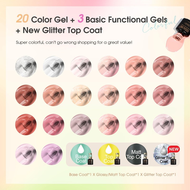 24pcs Jelly Gel Polish Set, 20 Colors Neutral Pink Nude Sheer White Color Soa... gallery