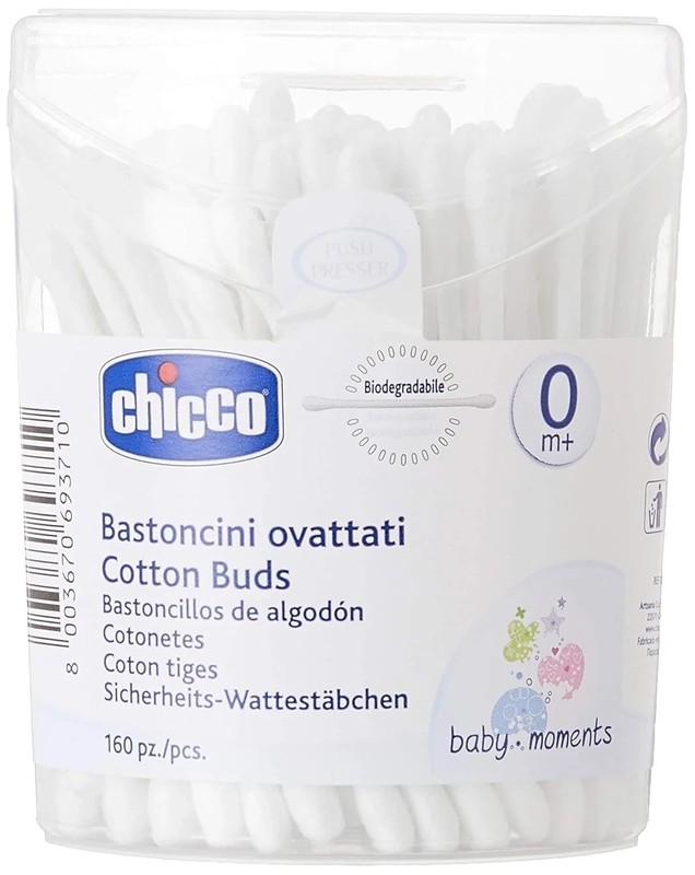 Chicco Cotton Buds with Ear Drum Protection | Paper Stem – 160 count (Pack of 1)