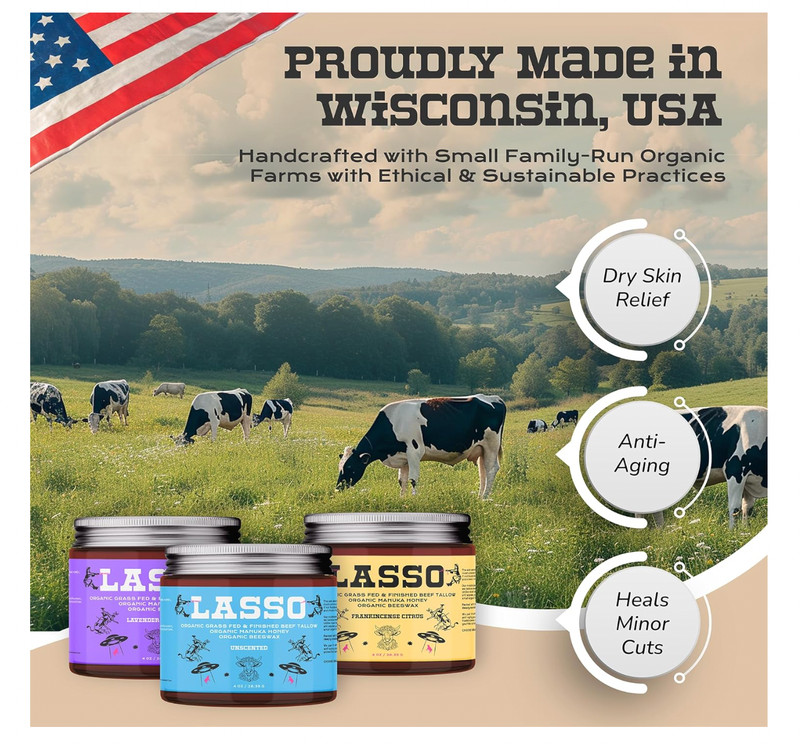 Lasso Organic Grass Fed Tallow Honey Balm Moisturizer -New Sealed 4 Oz -Lavender gallery