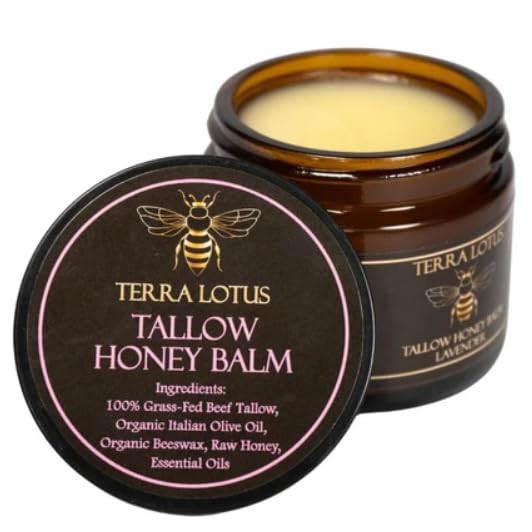 Organic Grass-Fed Beef Tallow Balm w/Raw Honey-Moisturizing Cream 2 Oz, Lavender