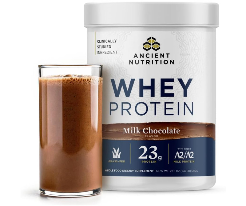 Ancient Nutrition Whey Protein Milk Chocolate 20 Servings 23g Protein Collagen