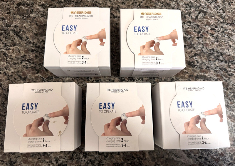 ONEBRIDGE Hearing Amplifier Aid Rechargeable ITE w/Charging Box Lot of 5