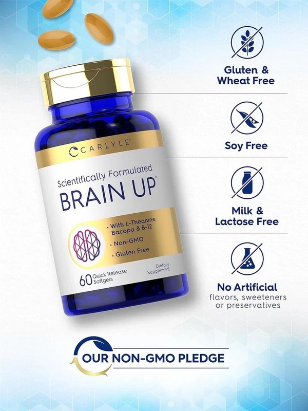 Brain up Supplement | 60 Softgels | with L-Theanine, Bacopa & B-12 | Non-Gmo, Gl gallery