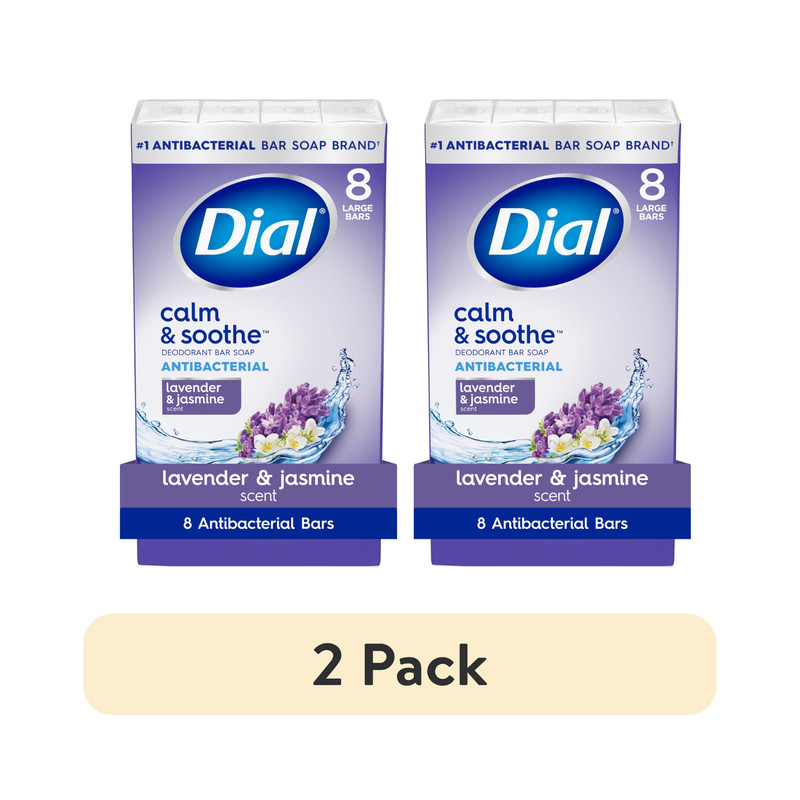 2 Pack Dial Lavender Jasmine Calm & Soothe Antibacterial Bar Soap 4 oz 8 Bars
