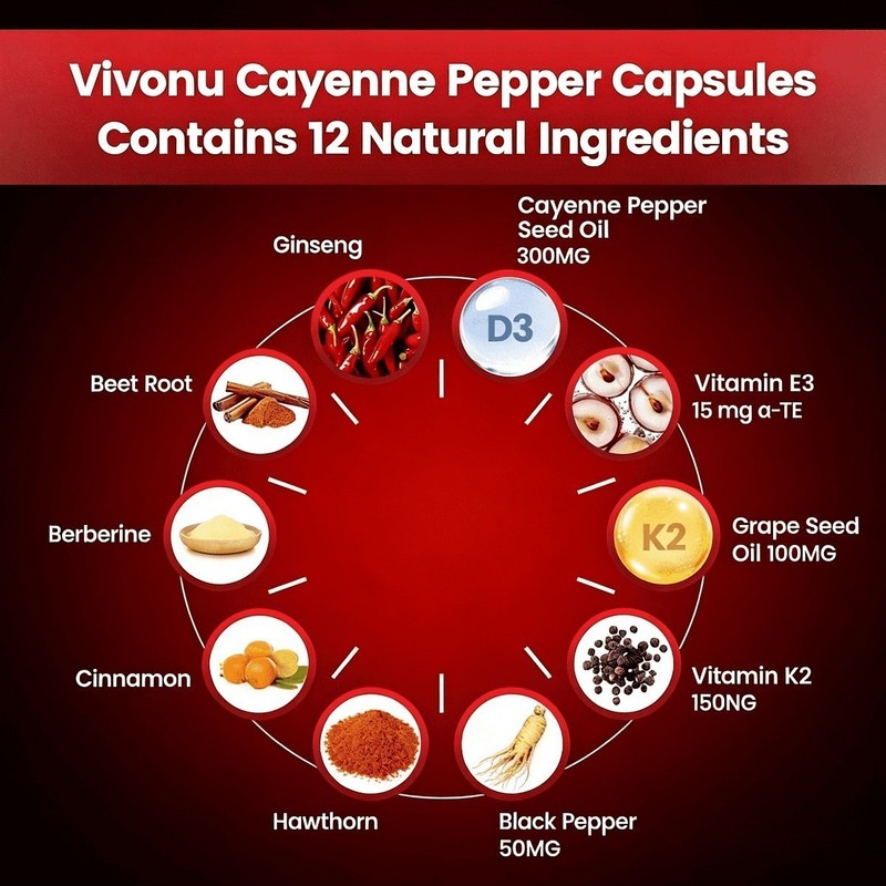 VIVONU Cayenne Pepper 240 Softgels, Heart & Vascular Health Supplement NEW gallery