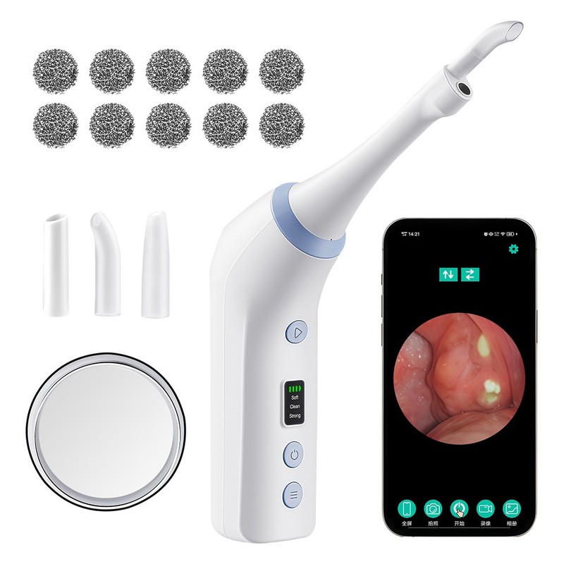 Portable Tonsil Stone Removal Tool with Camera, LED Light & Fresh Breath Rinse