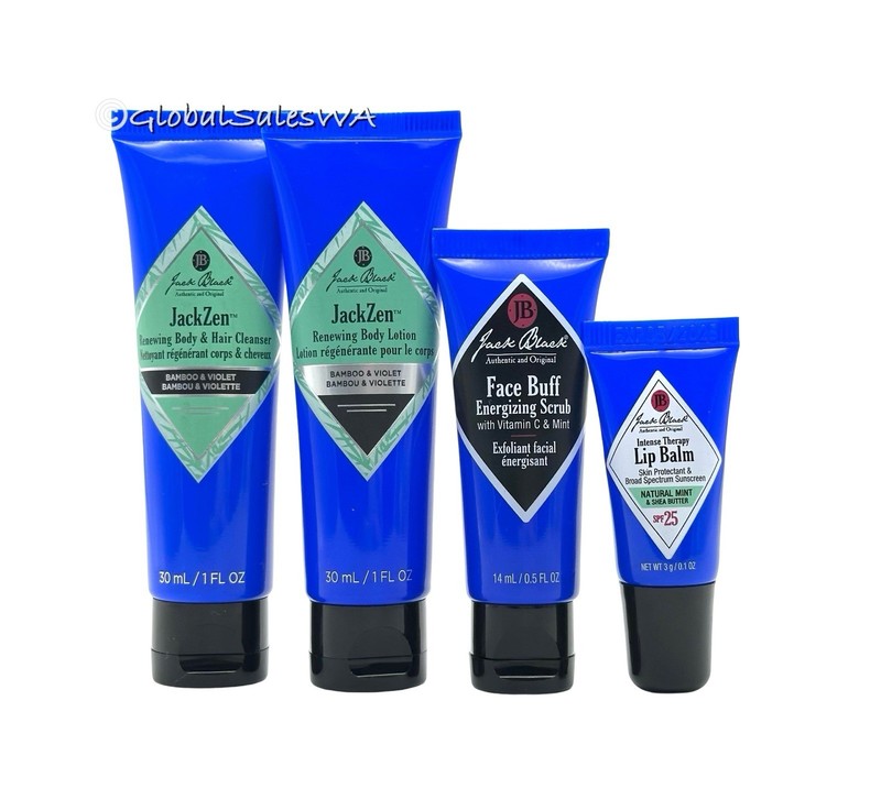 Jack Black JackZen Body & Hair Cleanser Lotion Face Buff Scrub Lip Balm 4-Pc Set