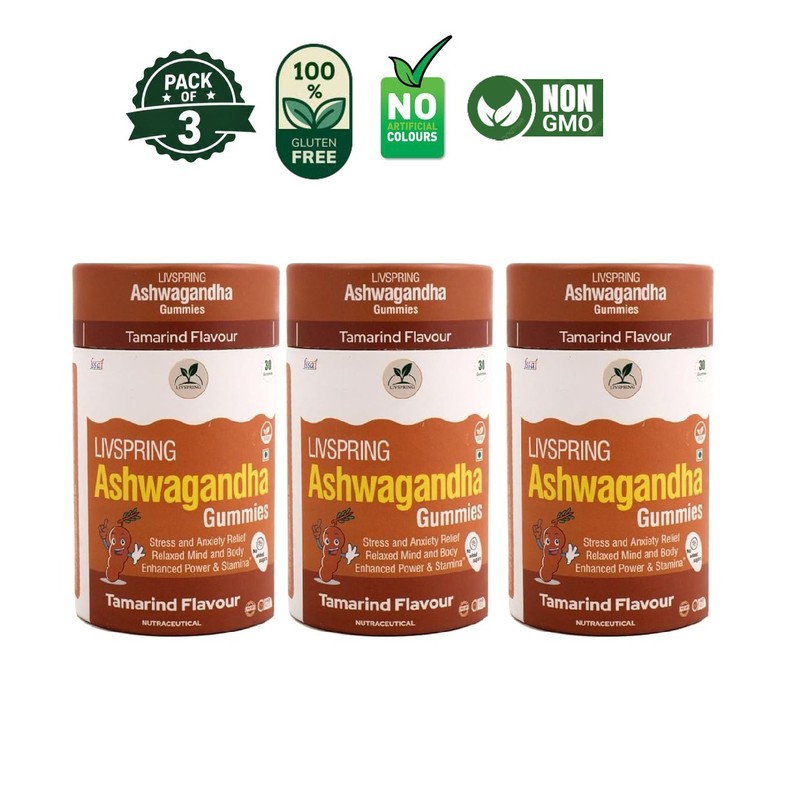 3 Pack LivS.pring Ashwagandha Gummies 300mg 90 Count
