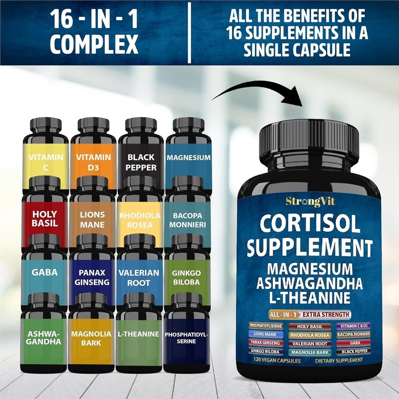 Extra Strength Cortisol Supplements with L-Theanine & Adaptogens - 120 Count gallery