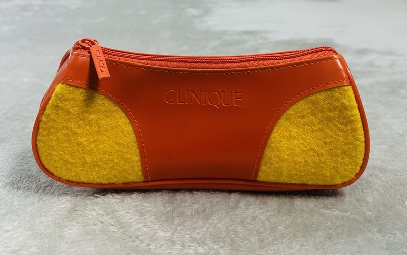 Vintage Retro Clinique Orange and Yellow PVC/Felt Cosmetic Makeup Bag 70’s Style