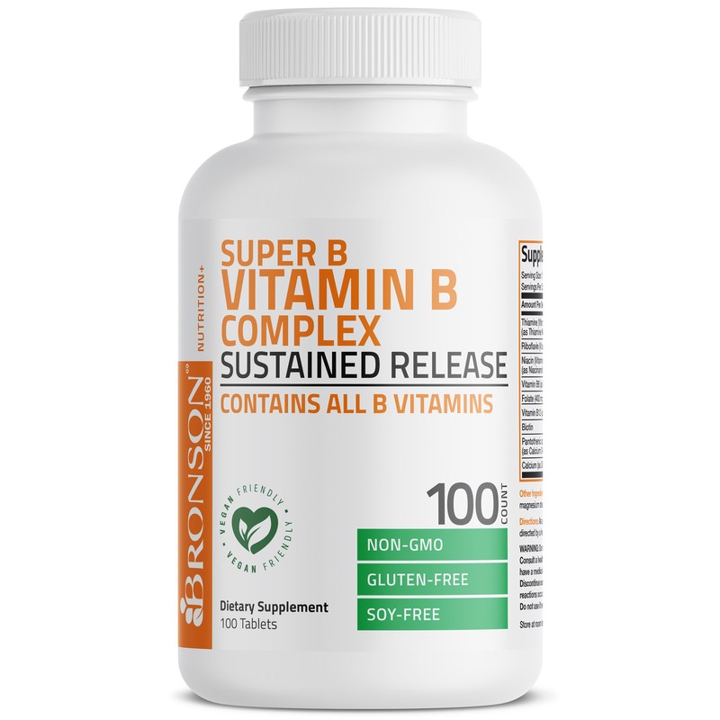VITAMIN B COMPLEX Sustained Release B1, B2, B3, B6, Folic Acid, B12, 100 Tablets