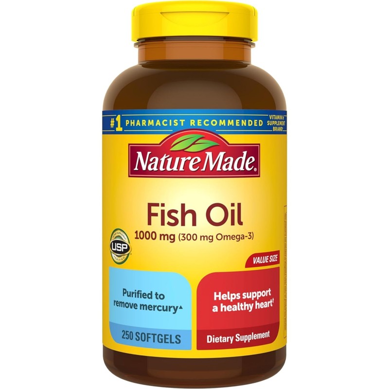 1000mg Omega-3 Fish Oil Softgels – 250 Count for Heart Health Support