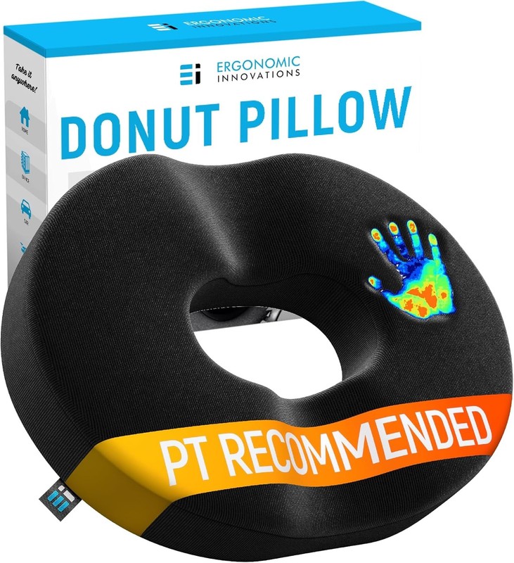 Donut Pillow for Tailbone Pain, Memory Foam Medium – Up to 240 Lbs, Black