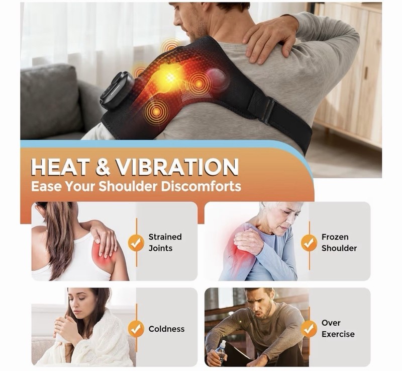 Open Box Heated Shoulder Wrap Massager w/ Vibration Remote Control 5 Heat Levels
