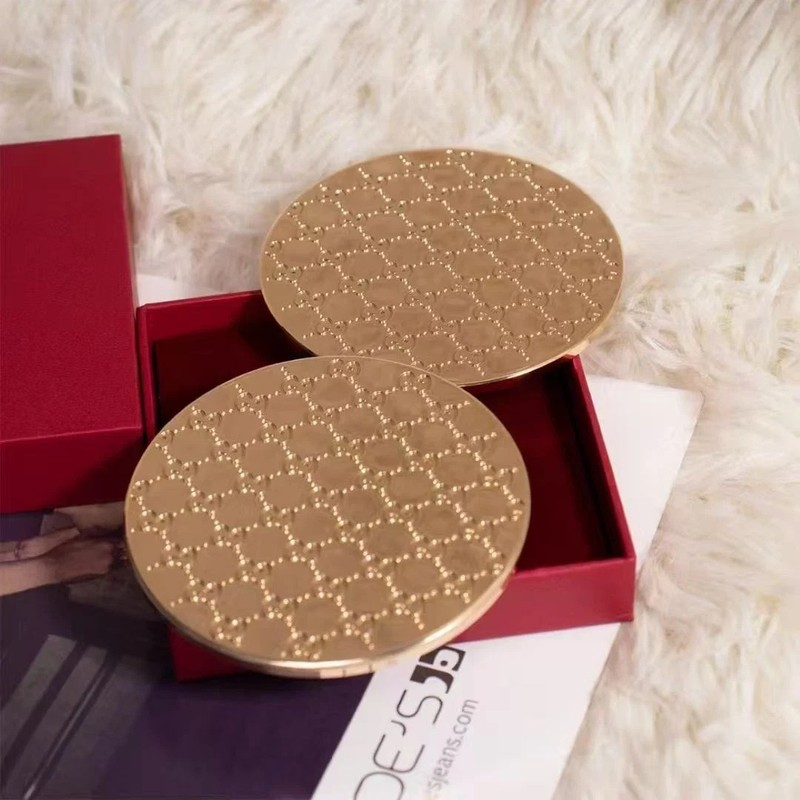 Gucci Compact Mirror with Red Box Gold GG Monogram Embossed Logo gallery