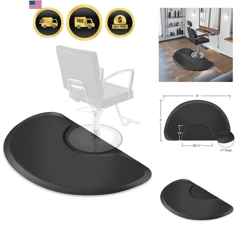 3 ft. x 4 ft. Salon & Barber Shop Chair Anti-Fatigue Mat – Black Semi Circle …