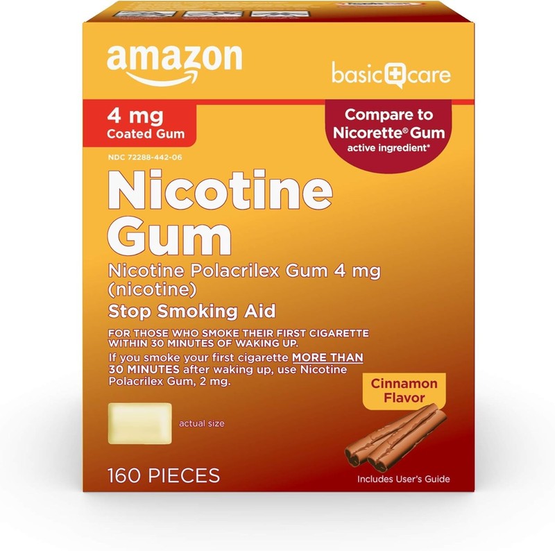 Amazon Basic Care Nicotine Polacrilex Coated Gum 4 mg (nicotine), Cinnamon Flavo