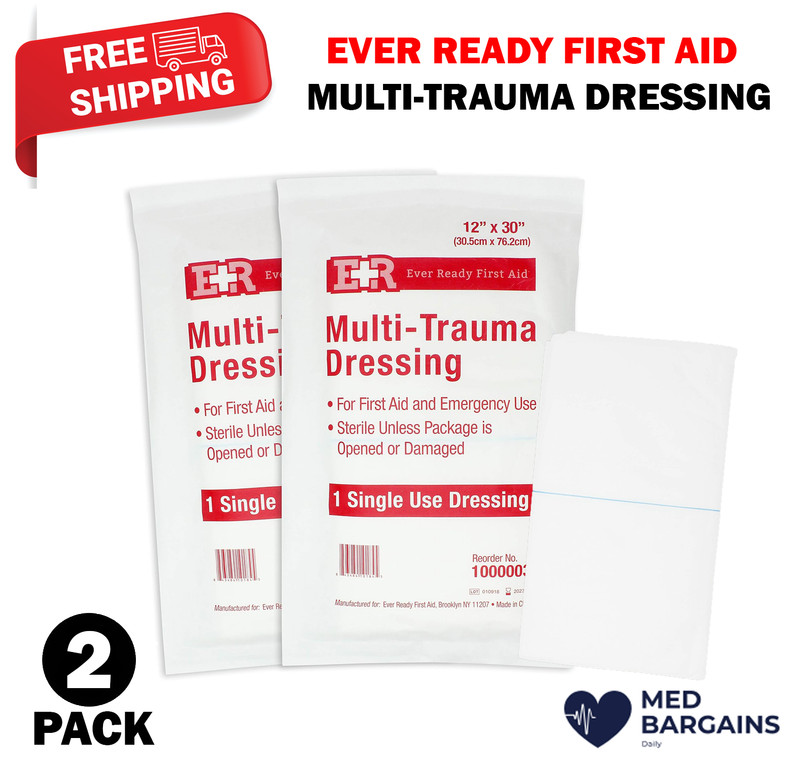 Ever Ready First Aid Multi-Trauma Sterile Non-Woven Dressing 12” x 30” – 2 Pack