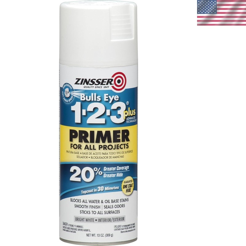 Bulls Eye 1-2-3 Plus White Spray Primer – 13 oz for Interior/Exterior